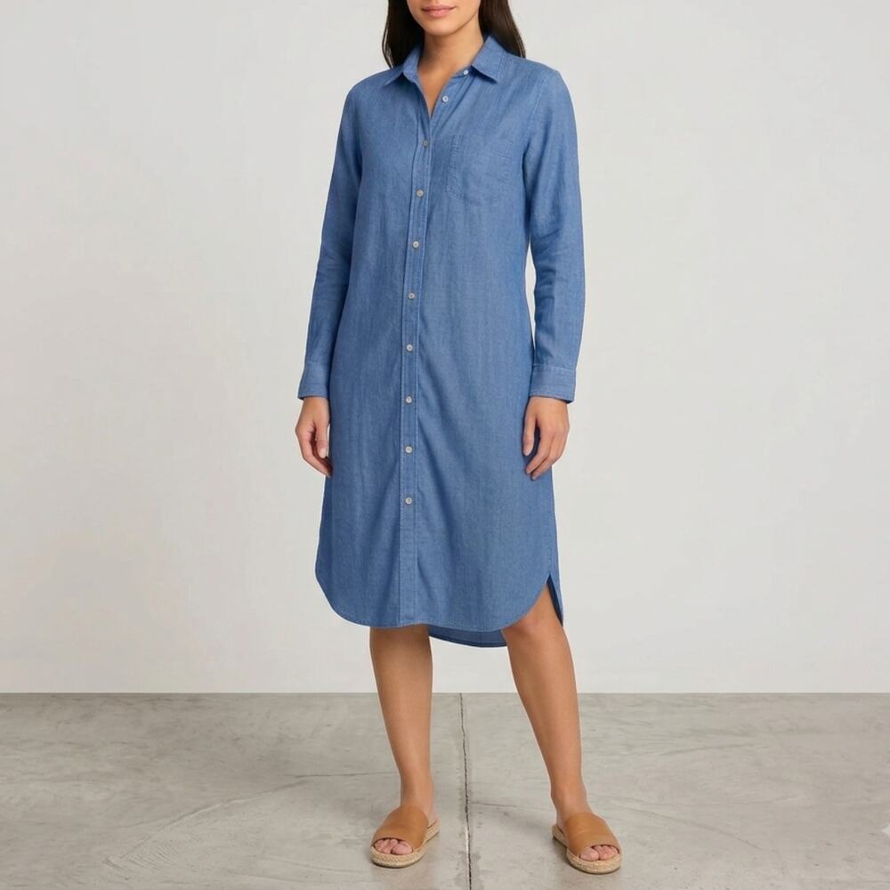 Grayson by Frank & Eileen The Hero Linen Midi Shirt Dress Blue Sz 02 / Small